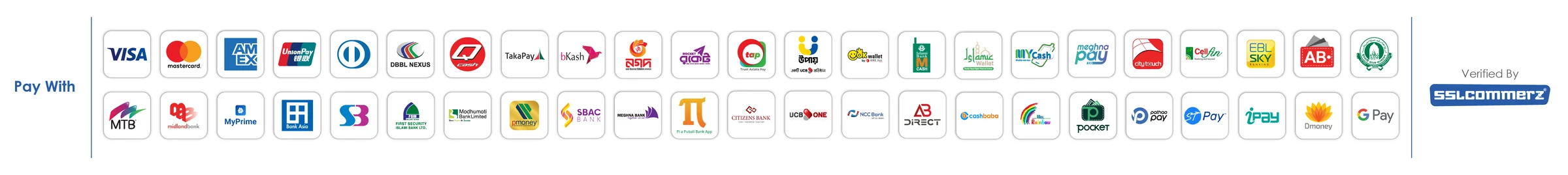 Accepted payment methods, verified by SSLCommerz